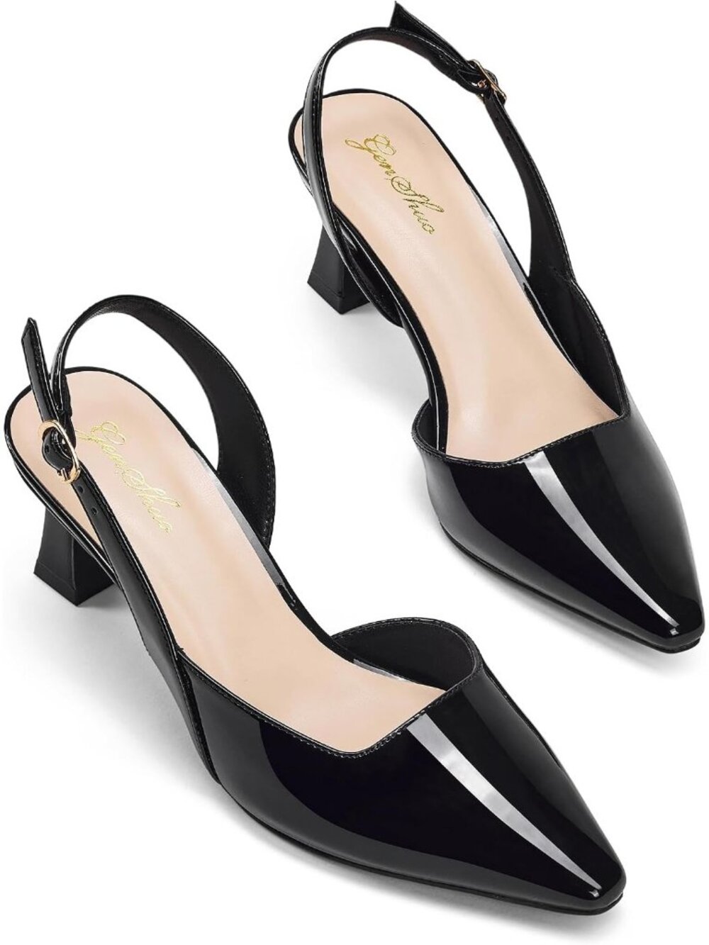 Women's Black Slingback Pump Pointed Closed Toe Elegant Low Kitten Heel Shoes